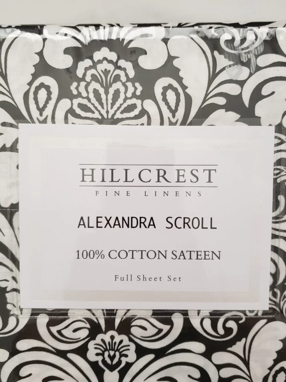NEW Hill Crest Alexandra Scroll Full 100% cotton sateen bed sheet set damask